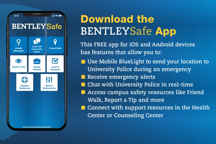 A summary of the Bentley Safe App’s resources (Bentley Emergency Management)

